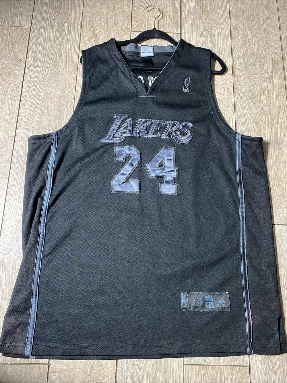Vintage Adidas Kobe Bryant 24 Los Angeles Lakers Blackout Jersey Mens Size 54